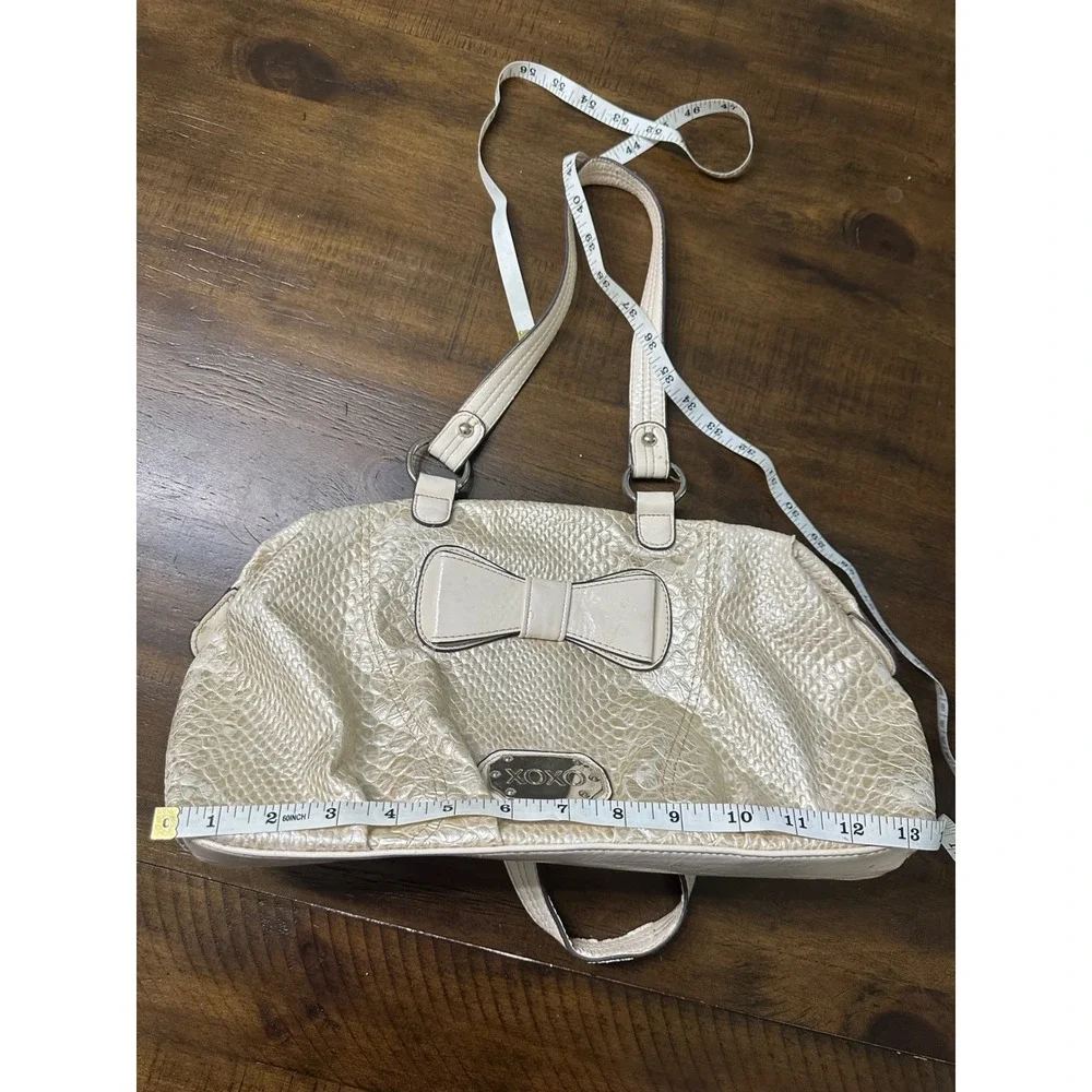 XOXO Cream Faux Snakeskin Embossed Satchel Handbag with Bow Detail Silver‎ Logo